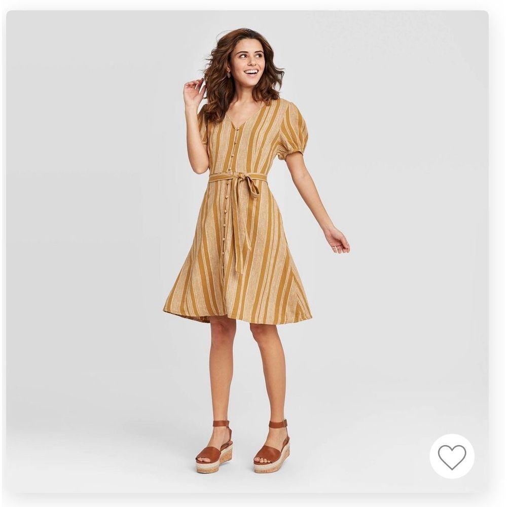 Universal Thread Striped Button-Front Linen Dress